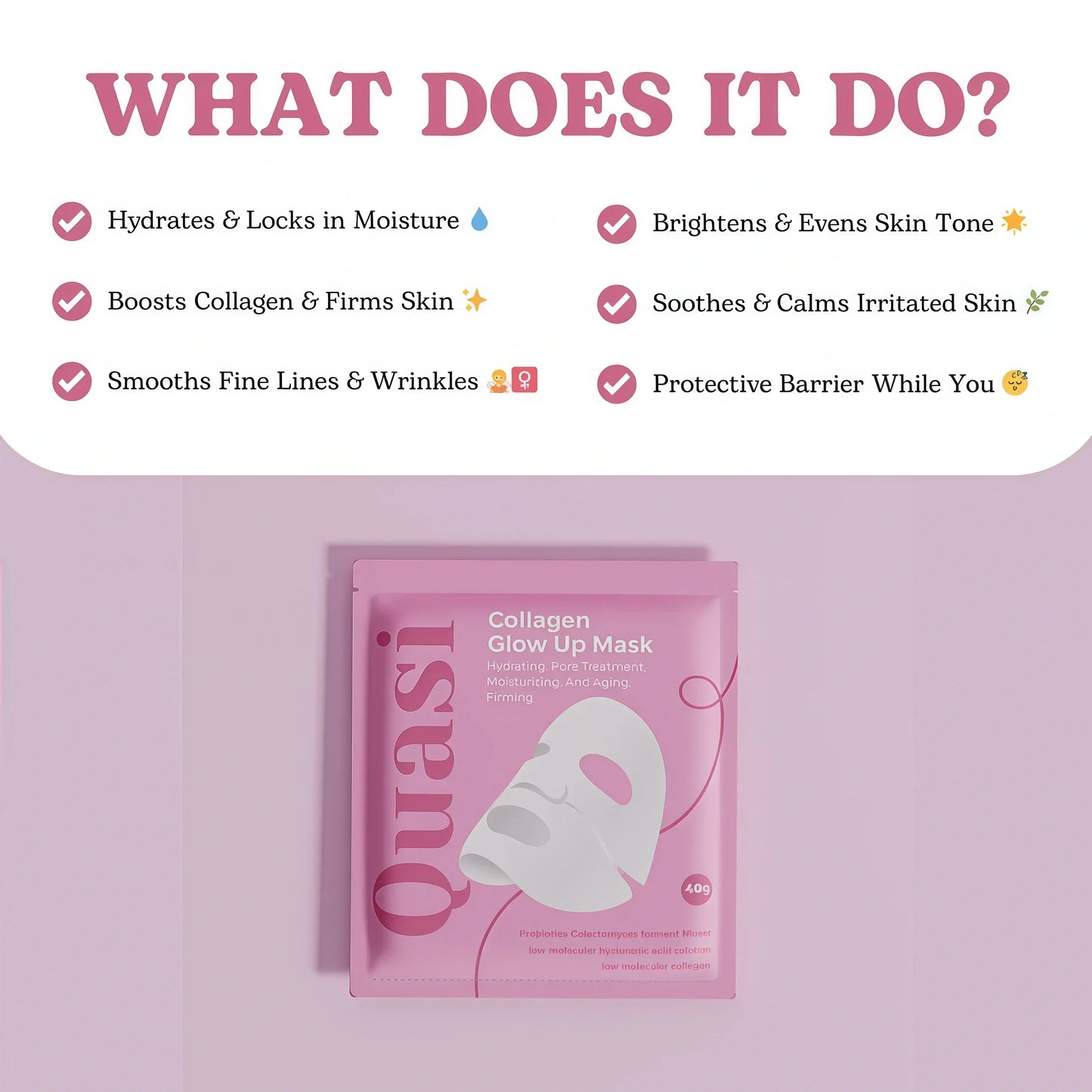 Quasi Bio-Collagen Face Mask Overnight – Hydrating Korean Sheet Mask – Niacinamide & Low Molecular Collagen – Firming & Smoothing Skincare for All Skin Types – 4 Masks