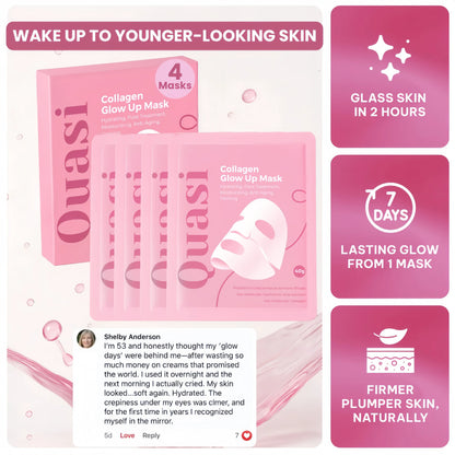 Quasi Bio-Collagen Face Mask Overnight – Hydrating Korean Sheet Mask – Niacinamide & Low Molecular Collagen – Firming & Smoothing Skincare for All Skin Types – 4 Masks